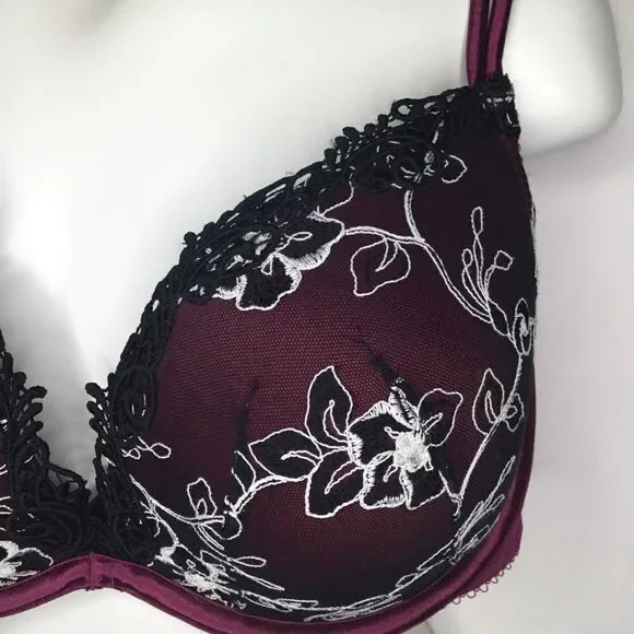 CaciqueWomen's Maroon/Burgundy Embroidered Lace Lined Padded Bra Size 40DD - Picture 9 of 12